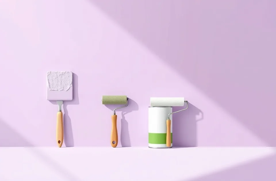 Outils de peinture disposés dans l'ordre des étapes du chantier