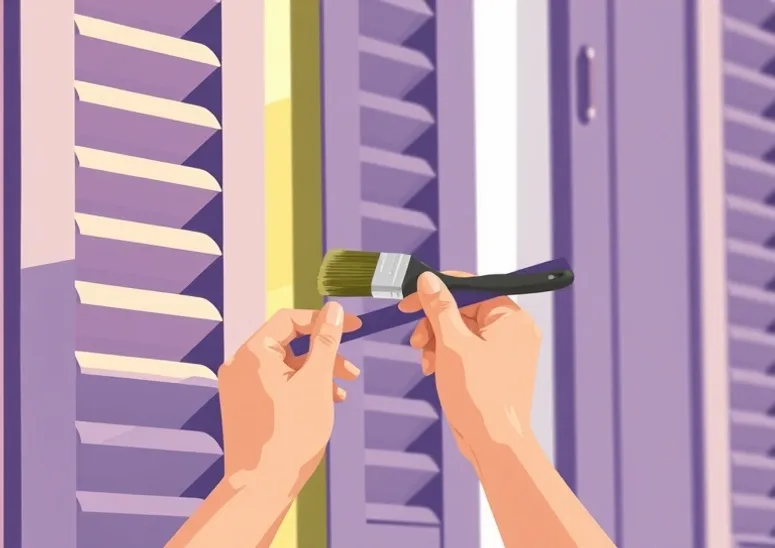 Mise en peinture au pinceau de volets et d'encadrements en bois